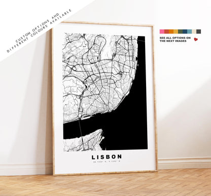 Lisbon Map Print - City Map Poster - Map Art - Map Wall Art - Portugal City Maps - Lisbon Print - Lisbon Poster - Minimalist City Map