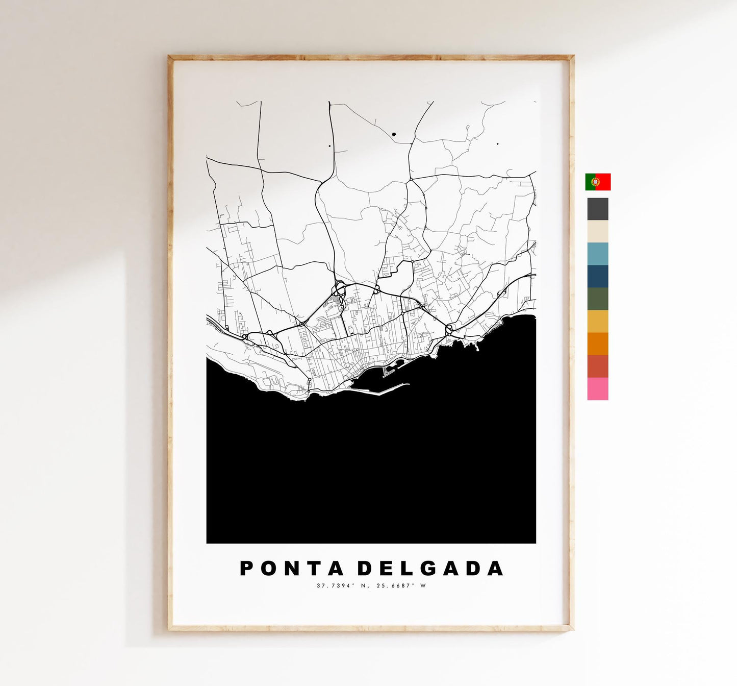 Ponta Delgada Map Print - City Map Poster - Map Art - Map Wall Art - Portugal City Maps - Ponta Delgada Print - Poster - Minimalist City Map