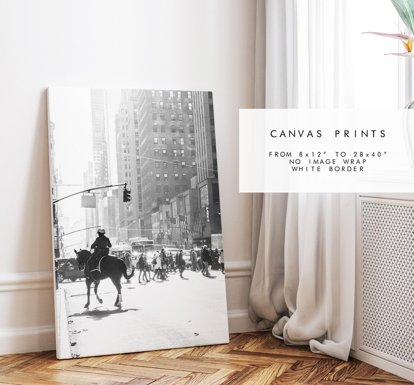 New York Black and White Minimalist Print  - Fine Art Photography Print - New York Photography - Manhattan - Police Horse - Street Scene