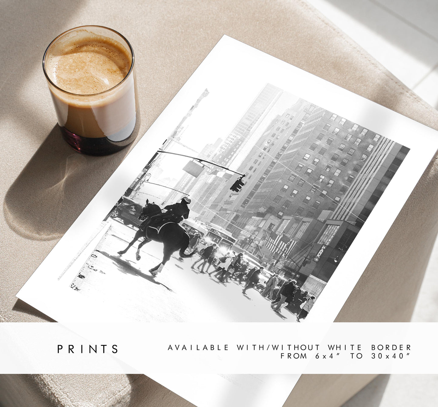 New York Black and White Minimalist Print  - Fine Art Photography Print - New York Photography - Manhattan - Police Horse - Street Scene