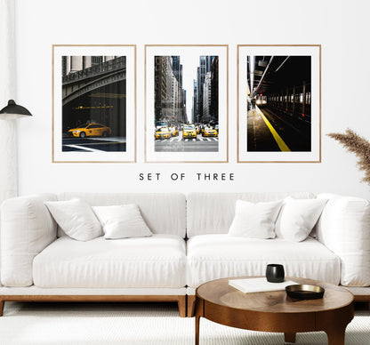 New York City Print Set - Print Set of Three - Modern Photography Prints  - Yellow Tones - Fine Art Photography - NYC Posters - New York