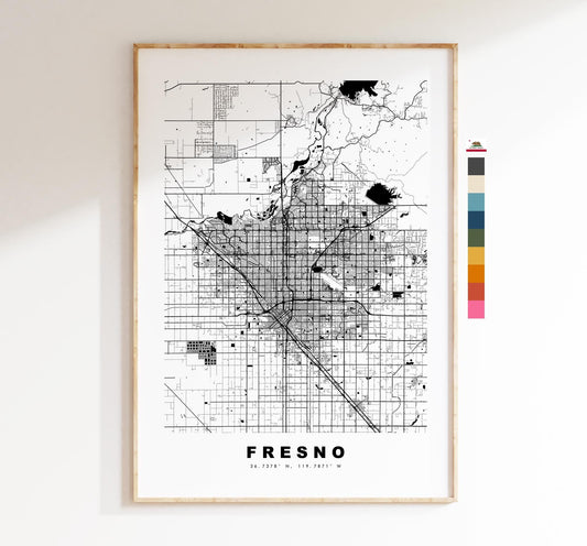 Fresno Map Print - City Map Poster - Map Art - USA City Maps - Fresno Print - Fresno Poster - Minimalist City Map - California