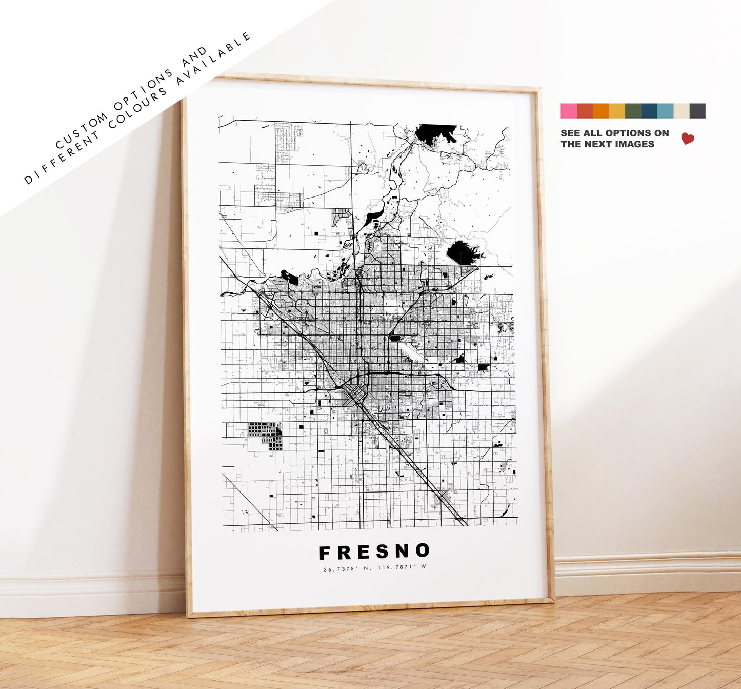 Fresno Map Print - City Map Poster - Map Art - USA City Maps - Fresno Print - Fresno Poster - Minimalist City Map - California