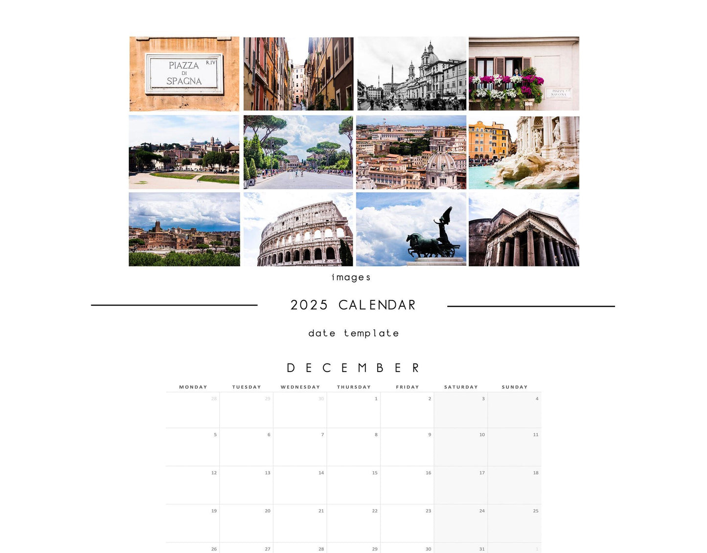 Rome 2025 Calendar - A3 or A4 Wall Calendar - 2025 Calendar - Rome - Rome Gift - New Year - Rome Calendar - Italy - Planner