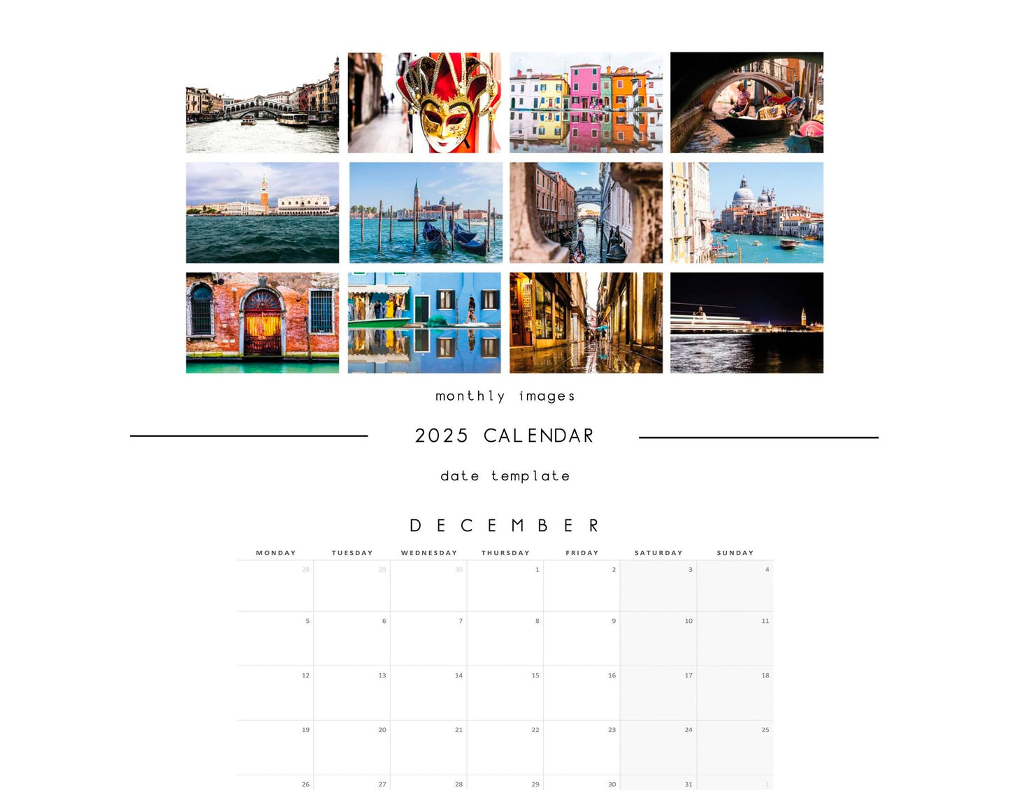 Venice 2025 Wall Calendar - A3 or A4 Wall Calendar - Venice - Venezia - Italy - Gift - New Year - Calendar - Photography Calendar - Fine Art