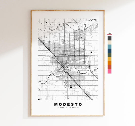 Modesto Map Print - City Map Poster - Map Art - USA City Maps - Modesto Print - Modesto Poster - Minimalist City Map - California