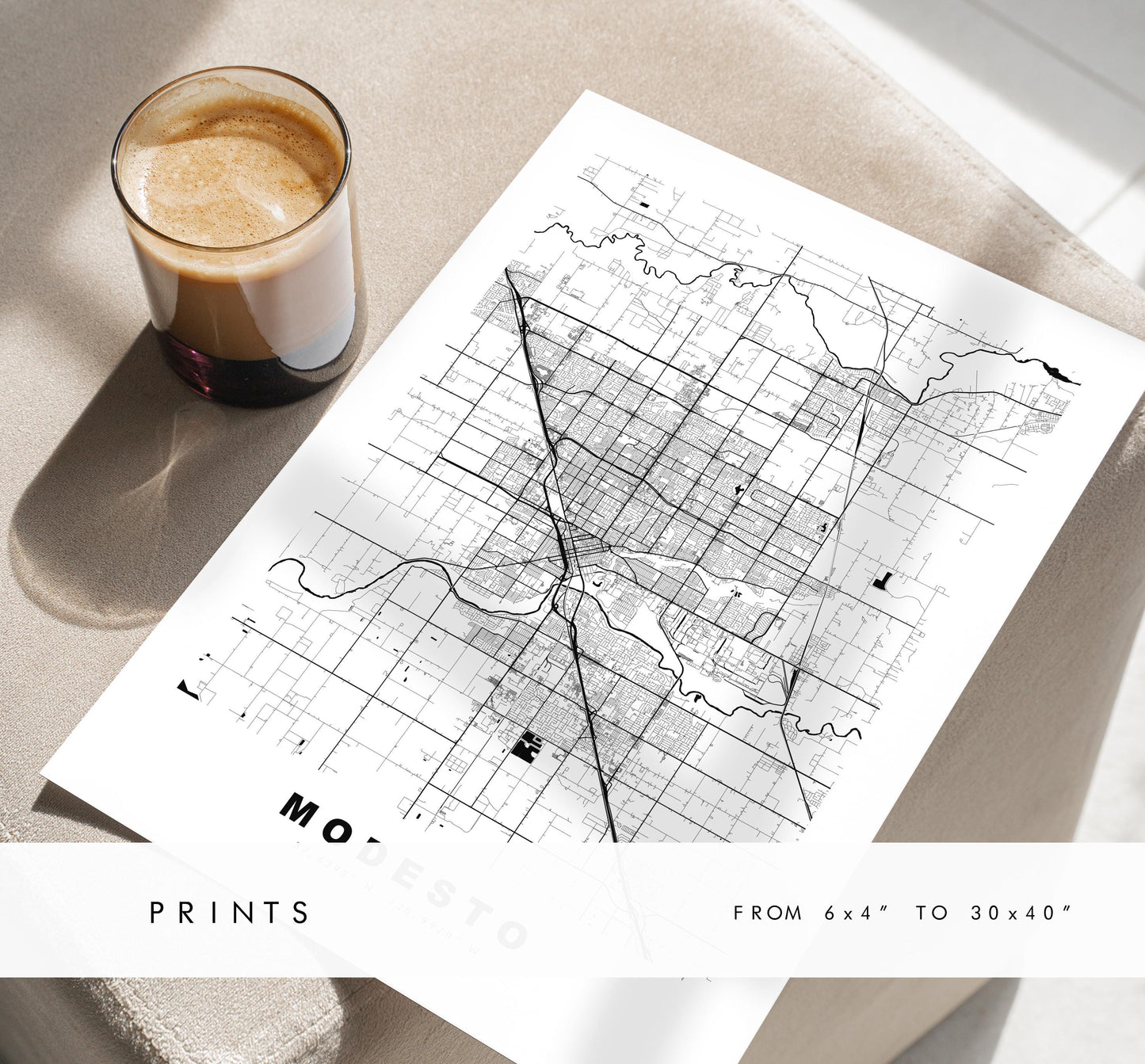 Modesto Map Print - City Map Poster - Map Art - USA City Maps - Modesto Print - Modesto Poster - Minimalist City Map - California