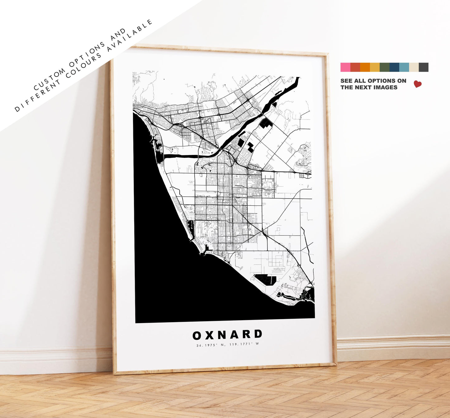 Oxnard Map Print - City Map Poster - Map Art - USA City Maps - Oxnard Print - Oxnard Poster - Minimalist City Map - California