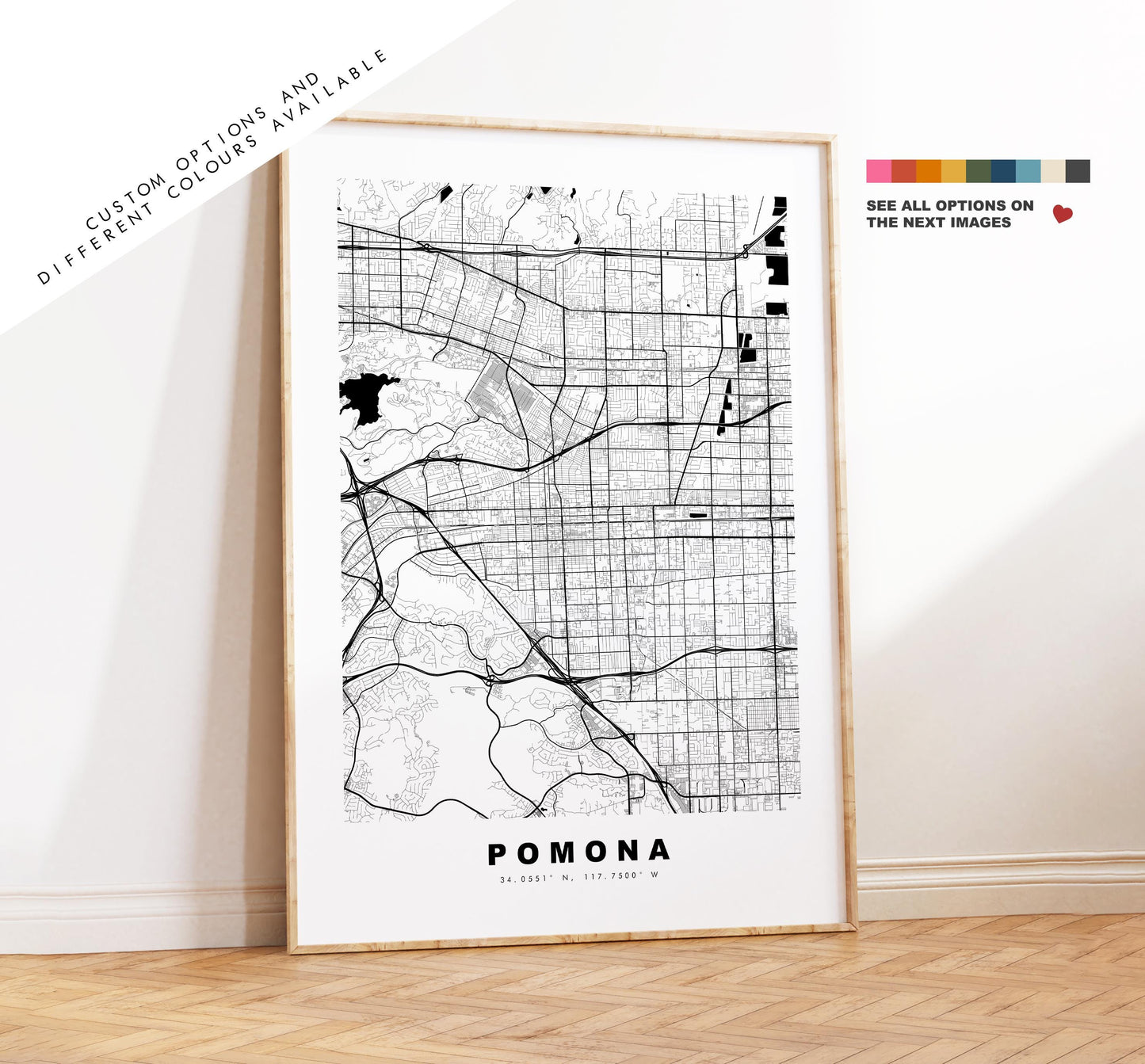 Pomona Map Print - City Map Poster - Map Art - USA City Maps - Pomona Print - Pomona Poster - Minimalist City Map - California