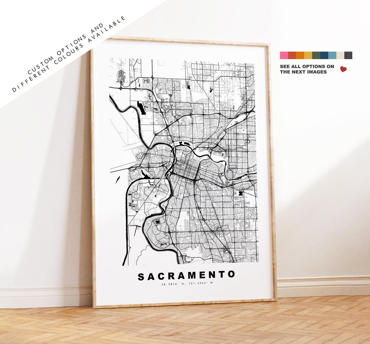 Sacramento Map Print - City Map Poster - Map Art - USA City Maps - Sacramento Print - Sacramento Poster - Minimalist City Map - California