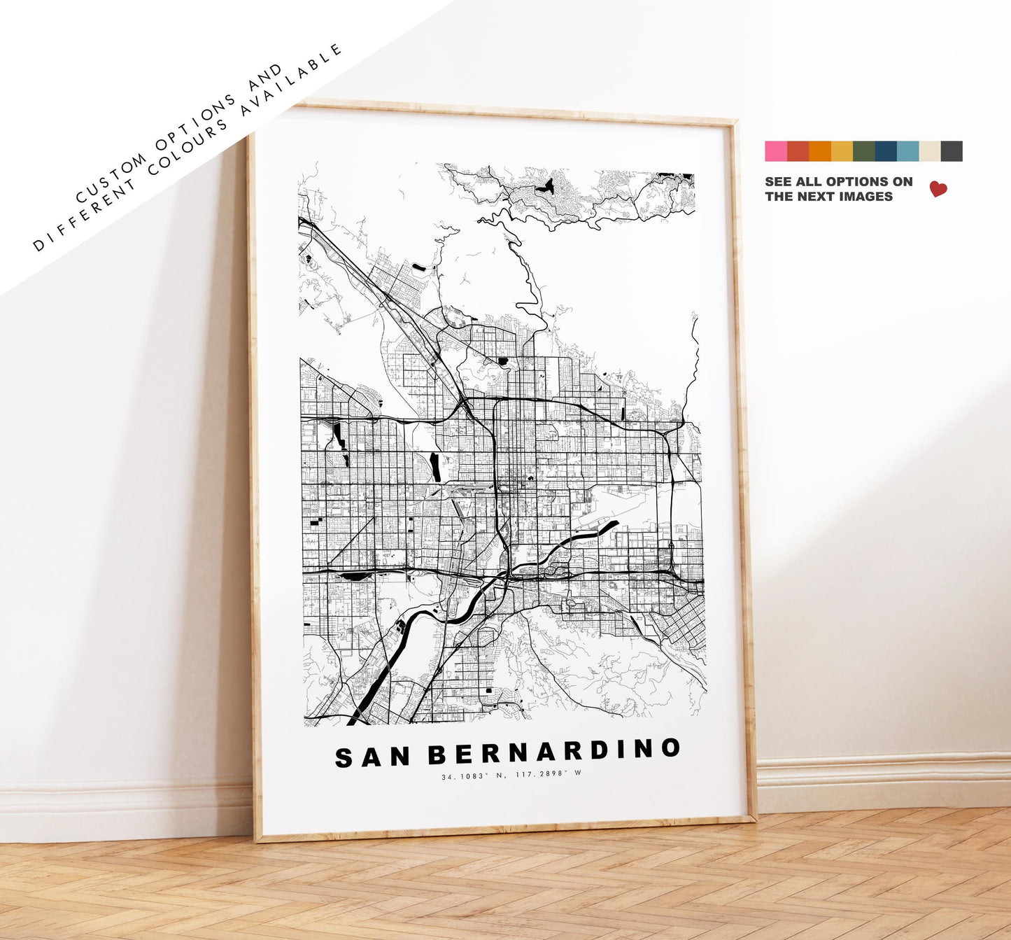 San Bernardino Map Print - City Map Poster - Map Art - USA City Maps - TEST Print - TEST Poster - Minimalist City Map - California