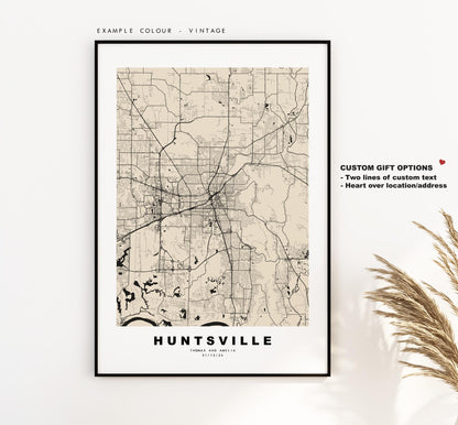 Huntsville Map Print - City Map Poster - Map Art - USA City Maps - Huntsville Print - Huntsville Poster - Minimalist City Map - Alabama