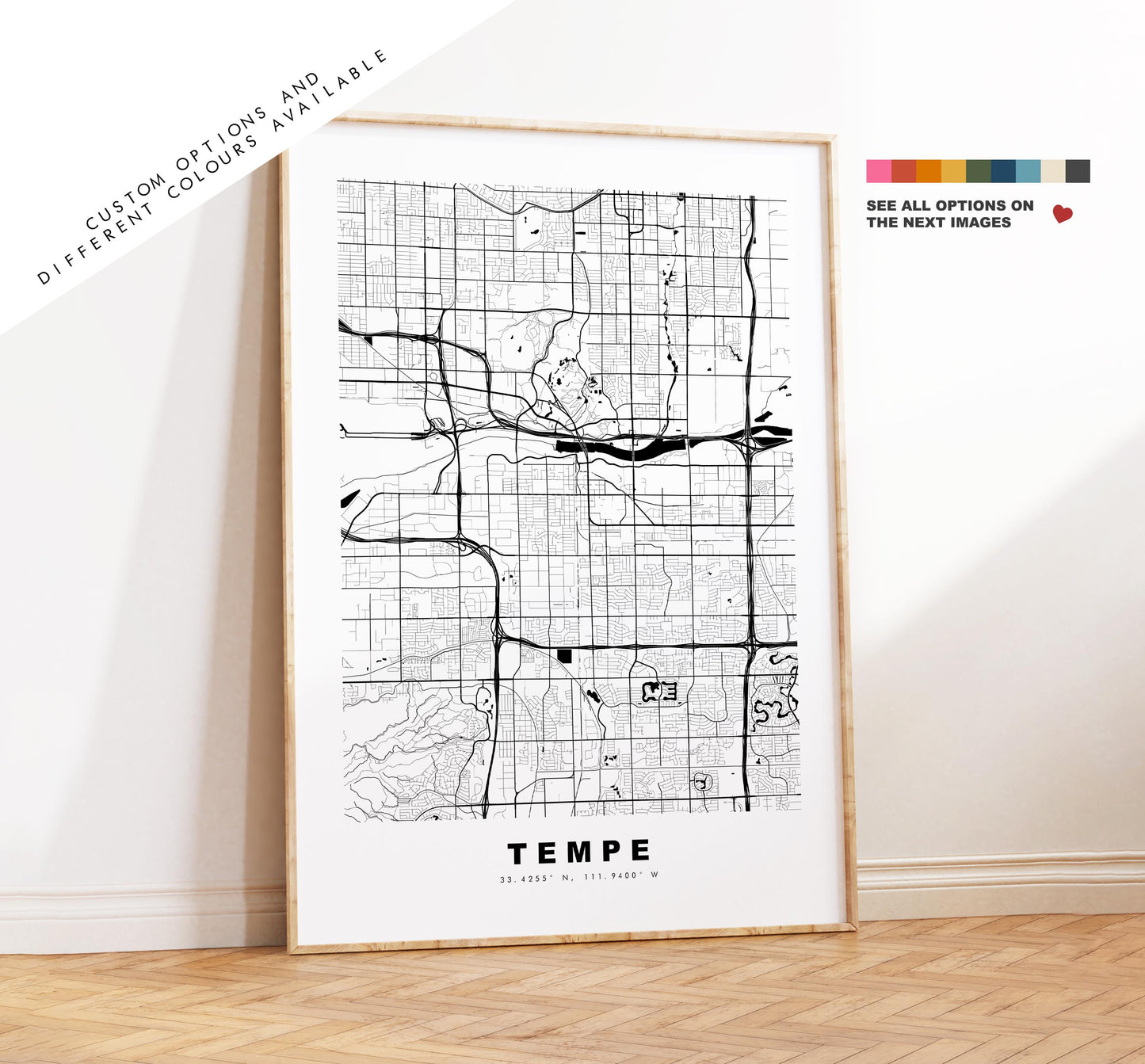 Tempe Map Print - City Map Poster - Map Art - USA City Maps - Tempe Print - Tempe Poster - Minimalist City Map - Arizona