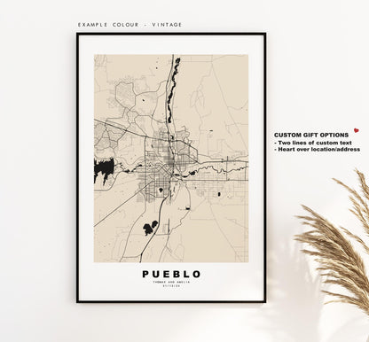 Pueblo Map Print (Colorado) - City Map Poster - Map Art - USA City Maps - Pueblo Print - Pueblo Poster - Minimalist City Map - Colorado