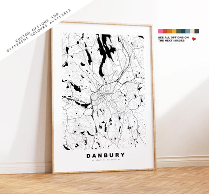 Danbury Map Print - City Map Poster - Map Art - USA City Maps - Danbury Print - Danbury Poster - Minimalist City Map - Connecticut