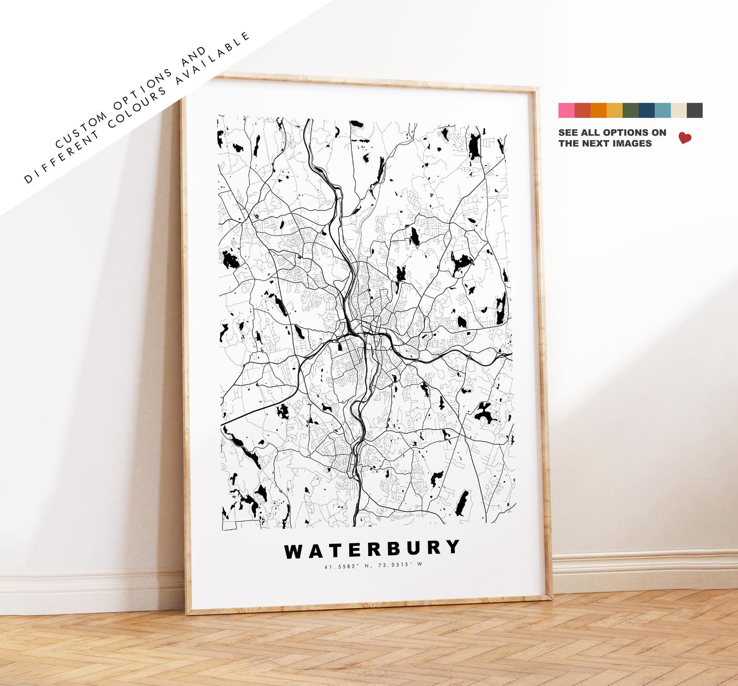 Waterbury Map Print - City Map Poster - Map Art - USA City Maps - Waterbury Print - Waterbury Poster - Minimalist City Map - Connecticut