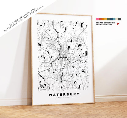 Waterbury Map Print - City Map Poster - Map Art - USA City Maps - Waterbury Print - Waterbury Poster - Minimalist City Map - Connecticut