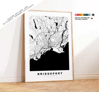 Bridgeport Map Print - City Map Poster - Map Art - USA City Maps - Bridgeport Print - Bridgeport Poster - Minimalist City Map - Connecticut