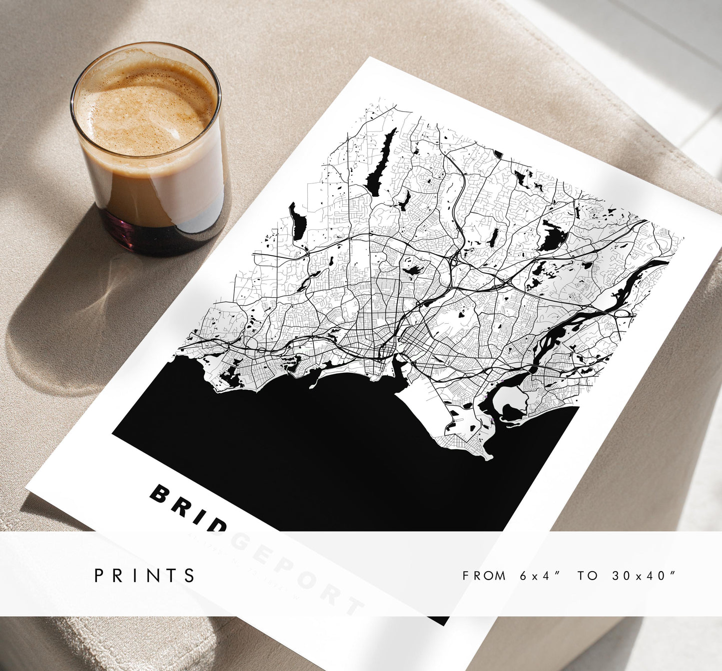 Bridgeport Map Print - City Map Poster - Map Art - USA City Maps - Bridgeport Print - Bridgeport Poster - Minimalist City Map - Connecticut