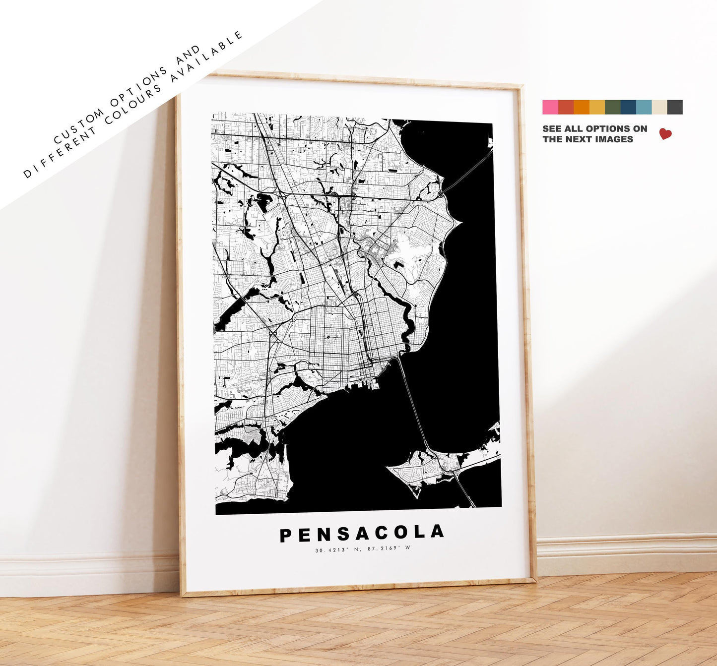 Pensacola Map Print - City Map Poster - Map Art - USA City Maps - Pensacola Print - Pensacola Poster - Minimalist City Map - Florida