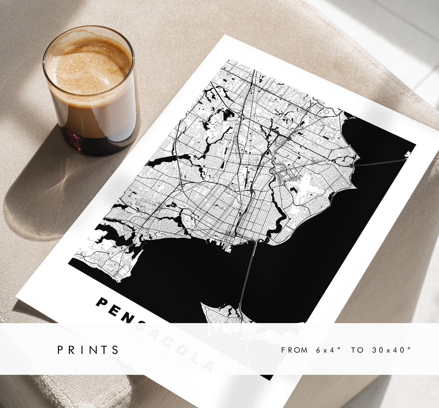 Pensacola Map Print - City Map Poster - Map Art - USA City Maps - Pensacola Print - Pensacola Poster - Minimalist City Map - Florida