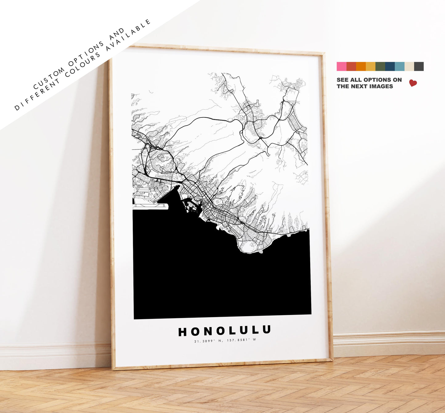 Honolulu Map Print - City Map Poster - Map Art - USA City Maps - Honolulu Print - Honolulu Poster - Minimalist City Map - Hawaii