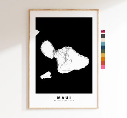 Maui Island Map Print - Map Poster - Map Art - USA City Maps - Maui Print - Maui Poster - Minimalist Island Map - Hawaii