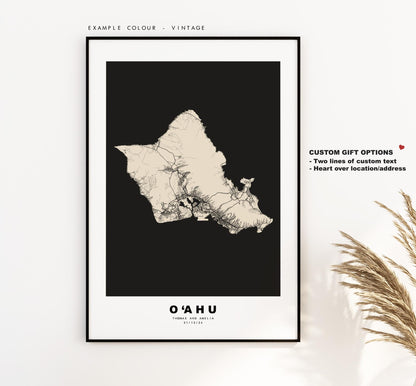 O‘ahu Island Map Print - Map Poster - Map Art - USA City Maps - Oahu Print - Oahu Poster - Minimalist Island Map - Hawaii