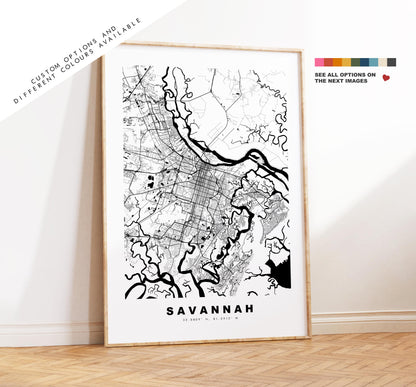 Savannah Map Print - City Map Poster - Map Art - USA City Maps - Savannah Print - Savannah Poster - Minimalist City Map - Georgia