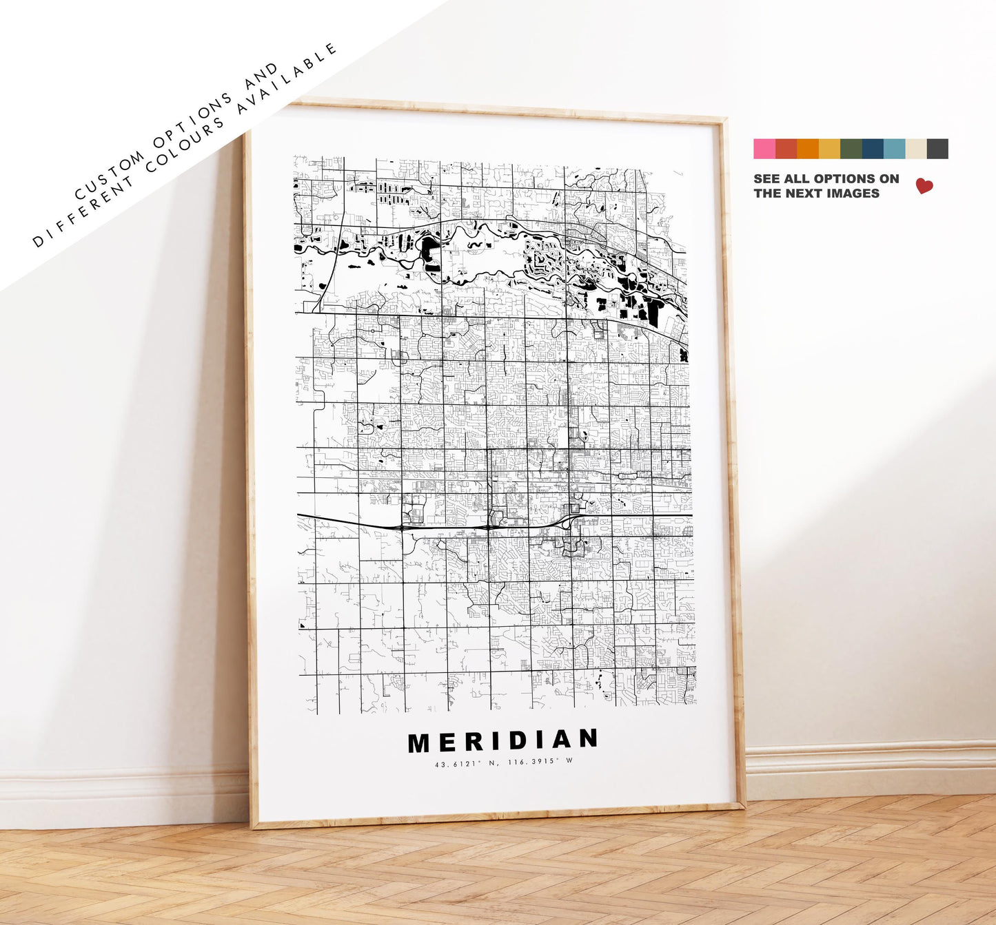 Meridian Map Print - City Map Poster - Map Art - USA City Maps - Meridian Print - Meridian Poster - Minimalist City Map - Idaho