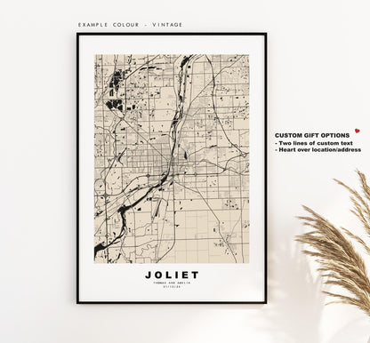 Joliet Map Print - City Map Poster - Map Art - USA City Maps - Joliet Print - Joliet Poster - Minimalist City Map - Illinois