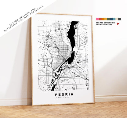 Peoria Map Print - City Map Poster - Map Art - USA City Maps - Peoria Print - Peoria Poster - Minimalist City Map - Illinois