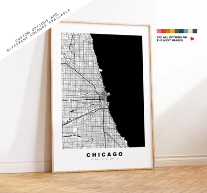 Chicago Map Print - City Map Poster - Map Art - USA City Maps - Chicago Print - Chicago Poster - Minimalist City Map - Illinois