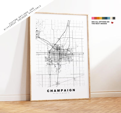 Champaign Map Print - City Map Poster - Map Art - USA City Maps - Champaign Print - Champaign Poster - Minimalist City Map - Illinois