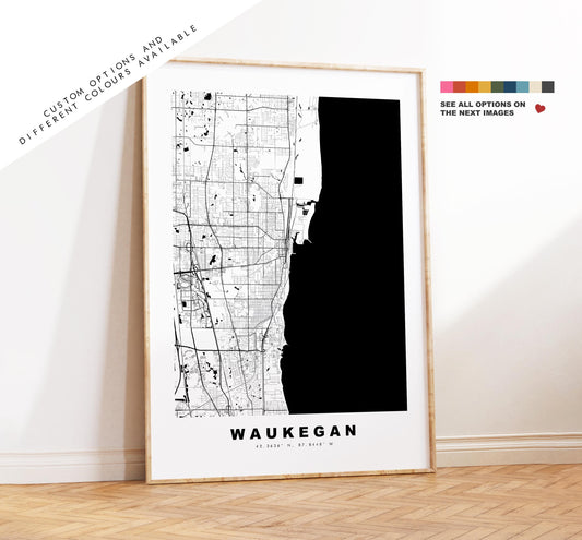 Waukegan Map Print - City Map Poster - Map Art - USA City Maps - Waukegan Print - Waukegan Poster - Minimalist City Map - Illinois