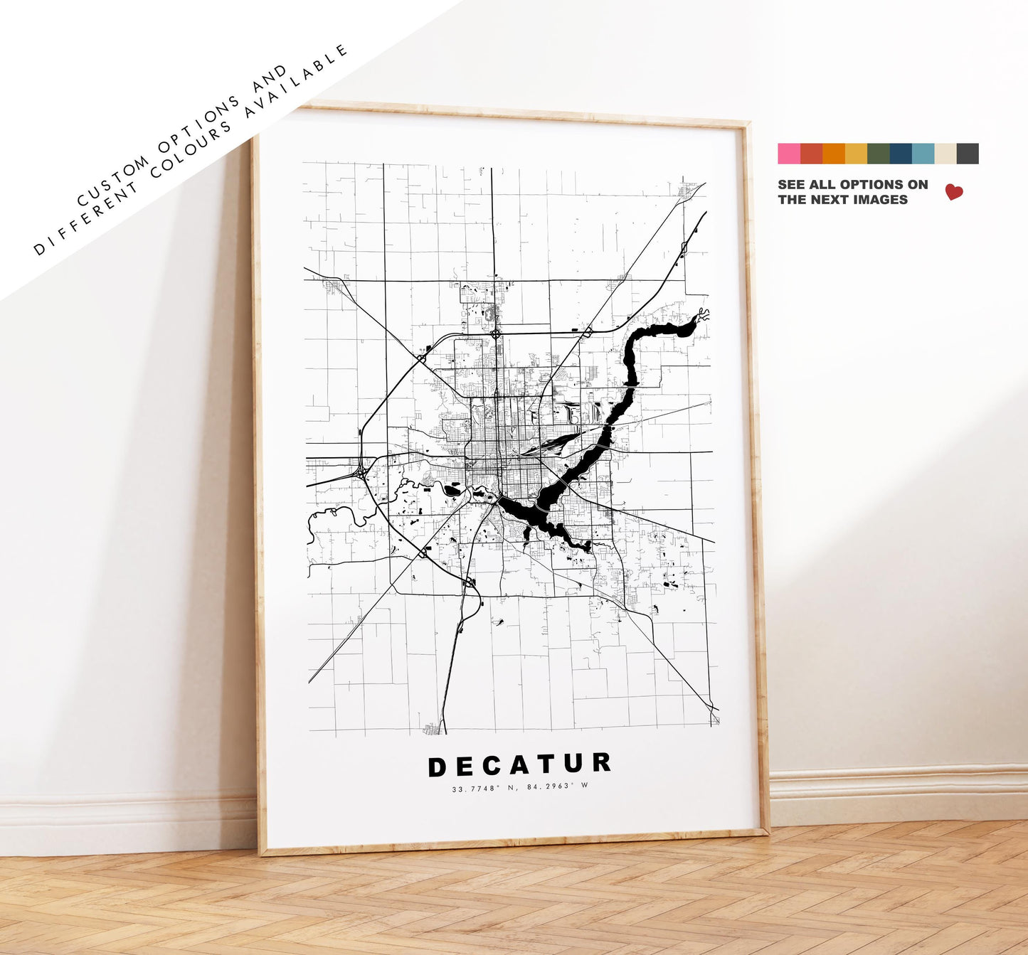 Decatur Map Print - City Map Poster - Map Art - USA City Maps - Decatur Print - Decatur Poster - Minimalist City Map - Illinois