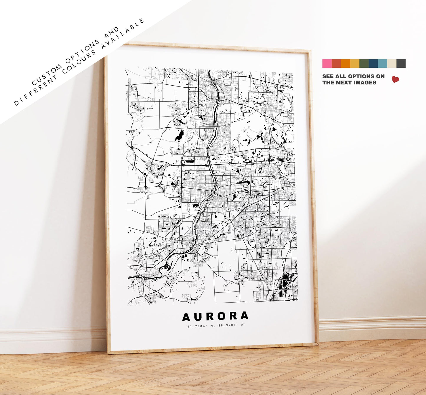 Aurora Map Print (Illinois) - City Map Poster - Map Art - USA City Maps - Aurora Print - Aurora Poster - Minimalist City Map - Illinois