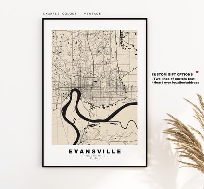 Evansville Map Print - City Map Poster - Map Art - USA City Maps - Evansville Print - Evansville Poster - Minimalist City Map - Indiana