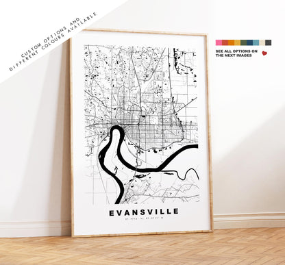 Evansville Map Print - City Map Poster - Map Art - USA City Maps - Evansville Print - Evansville Poster - Minimalist City Map - Indiana