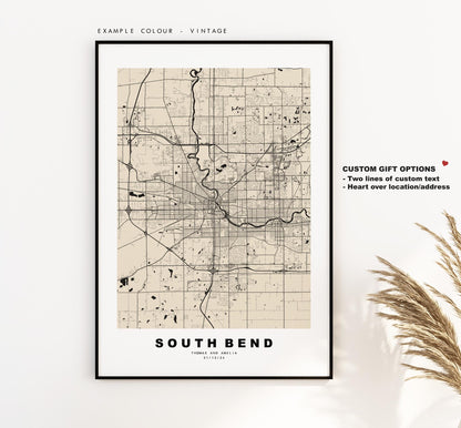 South Bend Map Print - City Map Poster - Map Art - USA City Maps - South Bend Print - South Bend Poster - Minimalist City Map - Indiana