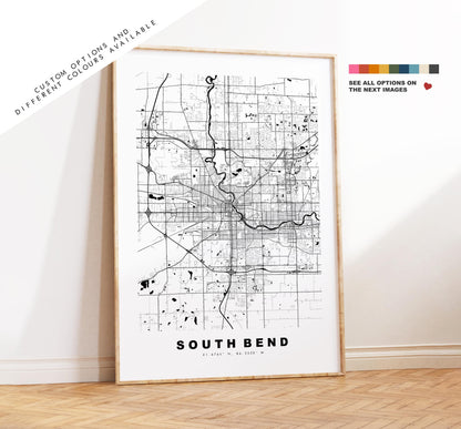 South Bend Map Print - City Map Poster - Map Art - USA City Maps - South Bend Print - South Bend Poster - Minimalist City Map - Indiana