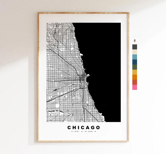 Chicago Map Print - City Map Poster - Map Art - USA City Maps - Chicago Print - Chicago Poster - Minimalist City Map - Illinois