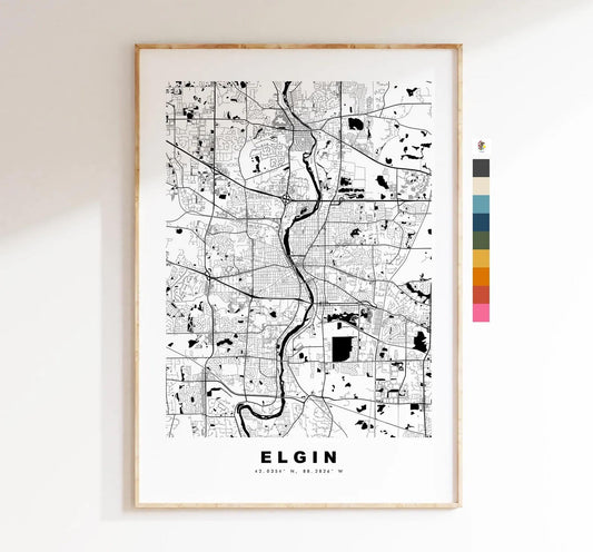 Elgin Map Print - City Map Poster - Map Art - USA City Maps - Elgin Print - Elgin Poster - Minimalist City Map - Illinois