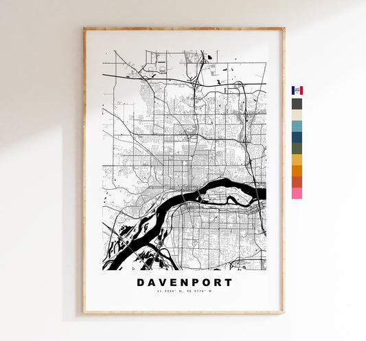 Davenport Map Print - City Map Poster - Map Art - USA City Maps - Davenport Print - Davenport Poster - Minimalist City Map - Iowa