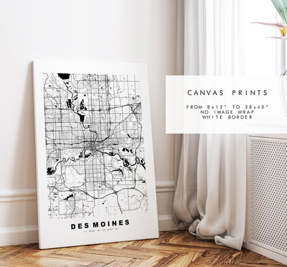 Des Moines Map Print - City Map Poster - Map Art - USA City Maps - Des Moines Print - Des Moines Poster - Minimalist City Map - Iowa