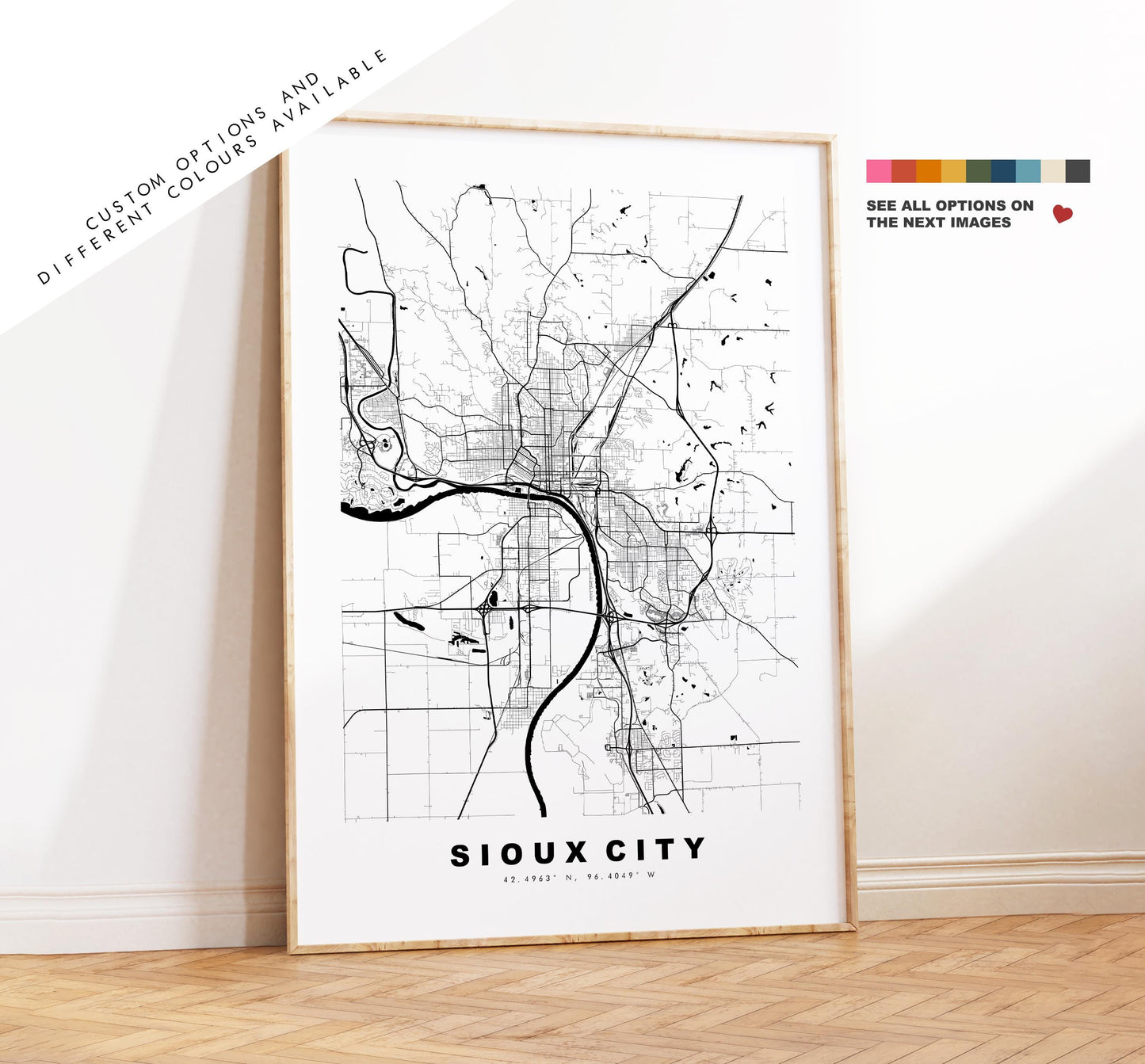 Sioux City Map Print - City Map Poster - Map Art - USA City Maps - Sioux City Print - Sioux City Poster - Minimalist City Map - Iowa