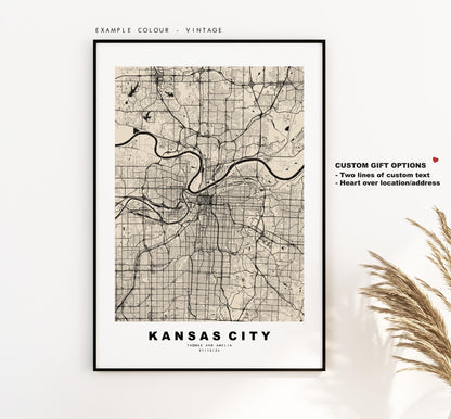 Kansas City Map Print - City Map Poster - Map Art - USA City Maps - Kansas City Print - Kansas City Poster - Minimalist City Map - Kansas