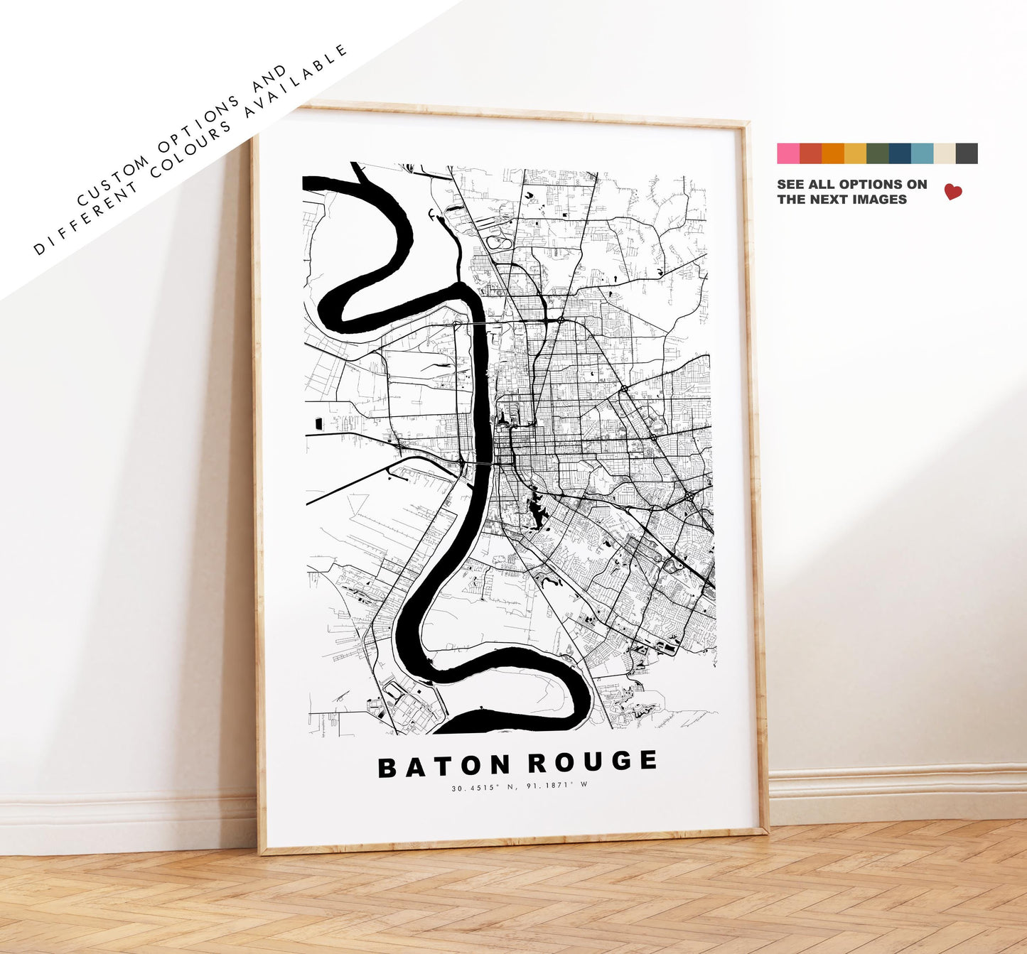 Baton Rouge Map Print - City Map Poster - Map Art - USA City Maps - Baton Rouge Print - Poster - Minimalist City Map - Louisiana