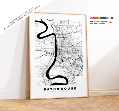 Baton Rouge Map Print - City Map Poster - Map Art - USA City Maps - Baton Rouge Print - Poster - Minimalist City Map - Louisiana