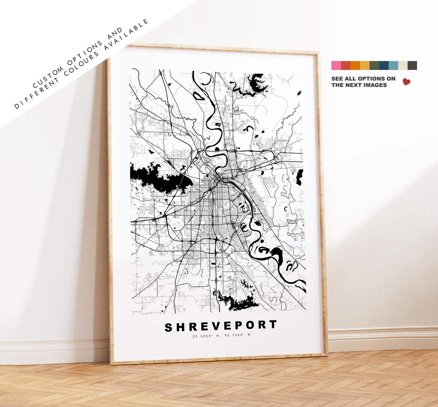 Shreveport Map Print - City Map Poster - Map Art - USA City Maps - Shreveport Print - Shreveport Poster - Minimalist City Map - Louisiana